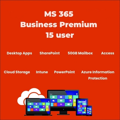 MS 365 Business Premium 15 User License For ONE Year Suscription With Teams