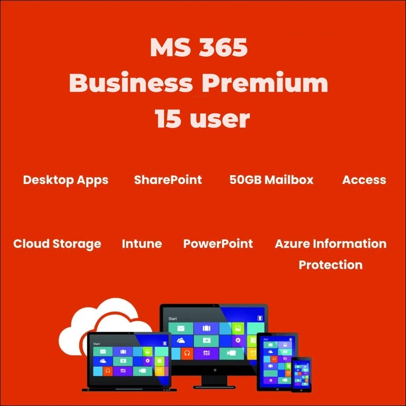 MS 365 Business Premium 15 User License For ONE Year Suscription With Teams